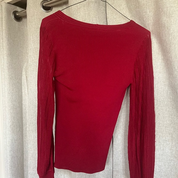 Red V-Neck Ribbed Sweater - Picture 2 of 2